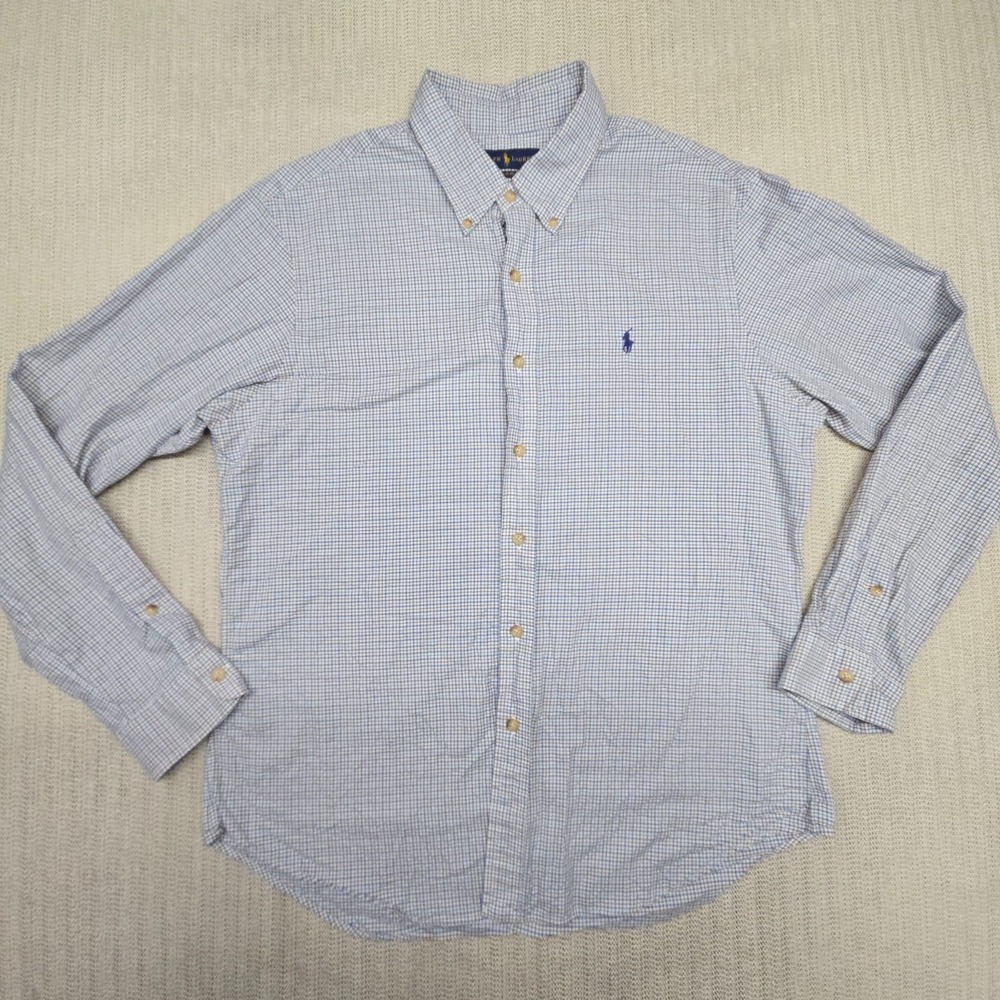Polo Ralph Lauren Shirt Mens XL Blue White Check  Button Down Long Sleeve Slim